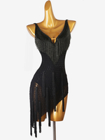 Robes de danse latine noir femmes Lycra Spandex robe Sexy frange danseuse latine vêtements de danse