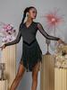 Robes de danse latine noir femmes robe en Polyester dos nu Sexy frange danseuse latine Costume de danse