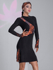 Robes de danse latine noires pour femmes ensemble asymétrique à imprimé Floral robe Sexy en Polyester Costume de danse