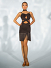 Robes de danse latine noires pour femmes ensemble dos nu à franges robe Sexy en Polyester Costume de danse