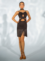 Robes de danse latine noires pour femmes ensemble dos nu à franges robe Sexy en Polyester Costume de danse