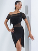 Robes de danse latine noires pour femmes ensemble superposé à franges robe élégante en Polyester vêtements de danse