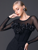Robes de danse latine noires pour filles combinaison façonnant des fleurs haut Sexy en Polyester vêtements de danse