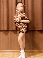 Robes de danse latine pour enfants filles léopard Costume de danse Lycra Spandex
