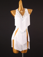Robes de danse latine robe blanche en Lycra Spandex pour femmes vêtements de danse de danseuse latine