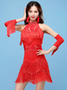 Robes de danse latine robe de dentelle frange strass costume de danse Déguisements Halloween