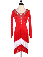 Robes de danse latine robe de frange strass rouge femmes costume de danse Déguisements Halloween