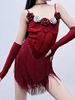 Robes de danse latine Robe en polyester bordeaux pour fille Vêtements de danse à fleurs
