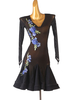 Robes de danse latine Robe en polyester pour femmes noires Imprimé floral Strass sexy Danseuse latine Vêtements de danse