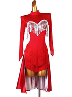 Robes de danse latine Robe Lycra Spandex pour femme rouge Costume de danse de danseuse latine