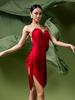 Robes de danse latine robe rouge pour femmes robe Sexy en Polyester vêtements de danse