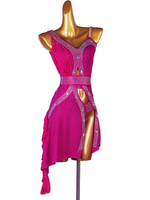 Robes de danse latine Rose Lycra Spandex Robe Costume de danse latine