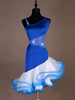 Robes de danse latine royal bleu femmes robe organza clouté à volants costume de danse danseur latine Déguisements Halloween