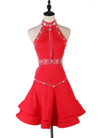 Robes de danse latine strass perle perle dos nu latine danseur costume de danse Déguisements Halloween