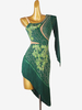 Robes De Danse Latine Vert Foncé Femmes Strass Frange Une Épaule Nu Sexy Lycra Spandex Robe Danse Costume