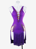 Robes de danse latine violettes pour femmes robe en lycra et spandex vêtements de danse latine à franges sexy