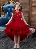 Robes de demoiselle dhonneur A-ligne bijou cou sans manches arcs rouges polyester paillettes tulle polyester coton enfants robes de soirée sociale