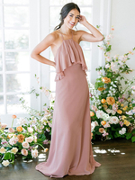 Robes de demoiselle dhonneur A-ligne-parole longueur sans manches dos nu en mousseline de soie camée marron robes formelles