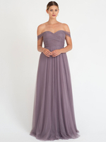 Robes de demoiselle dhonneur A-ligne-parole longueur sans manches dos nu simple fil tulle robe de soirée de mariage lilas