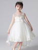 Robes de demoiselle dhonneur avec train blanc bijou col sans manches brodé formelle enfants robes de reconstitution historique