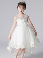 Robes de demoiselle dhonneur avec train blanc bijou col sans manches brodé formelle enfants robes de reconstitution historique