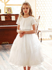 Robes de demoiselle dhonneur blanc col bijou dentelle manches courtes thé longueur une ligne dentelle formelle enfants robes de reconstitution historique