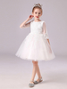 Robes de demoiselle dhonneur blanc col bijou dentelle sans manches au genou dentelle tulle une ligne arcs robes de soirée pour enfants