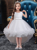 Robes de demoiselle dhonneur blanc col bijou polyester sans manches avec train A-ligne brodé enfants robes de soirée sociale