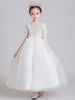 Robes de demoiselle dhonneur blanche col bijou polyester demi-manches longueur cheville robe de princesse enfants robes de reconstitution historique formelles