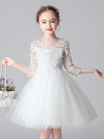 Robes de demoiselle dhonneur blanches col bijou manches 3/4 découpées robes formelles de reconstitution historique pour enfants