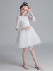 Robes de demoiselle dhonneur blanches col bijou manches 3/4 Tulle polyester coton dentelle brodée robes de soirée pour enfants