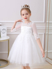 Robes de demoiselle dhonneur blanches col bijou manches 3/4 tulle polyester fleurs de coton formelles enfants robes de reconstitution historique