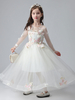 Robes de demoiselle dhonneur blanches col bijou manches longues robe de princesse longueur cheville fleurs en tulle perles brodées formelles enfants