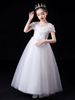 Robes de demoiselle dhonneur blanches Illusion décolleté manches courtes longueur cheville robe de princesse fleurs embellissement perlé Tulle enfants robes de soirée