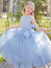 Robes de demoiselle dhonneur bleu bébé col bijou nœuds sans manches dentelle tulle polyester enfants robes de soirée sociale