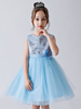 Robes de demoiselle dhonneur bleu bébé col bijou sans manches nœuds tulle polyester robes de soirée pour enfants