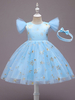 Robes de demoiselle dhonneur bleu ciel clair col bijou sans manches fermeture éclair polyester coton à plusieurs niveaux robes de soirée sociale pour enfants