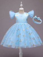 Robes de demoiselle dhonneur bleu ciel clair col bijou sans manches fermeture éclair polyester coton à plusieurs niveaux robes de soirée sociale pour enfants