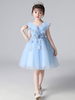Robes de demoiselle dhonneur bleu ciel clair encolure conçue en tulle sans manches au genou A-ligne brodée robes de soirée sociale pour enfants