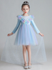 Robes de demoiselle dhonneur Bleu clair Décolleté conçu Polyester Sans manches Longueur genou A-ligne Polyester Coton Tulle Paillettes Enfants Robes de fête sociale