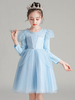 Robes de demoiselle dhonneur Bleu clair Jewel Neck Polyester Coton Manches longues Genou A-Line Perlée Formelle Enfants Pageant Robes
