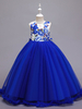 Robes de demoiselle dhonneur bleu col bijou sans manches dentelle polyester coton tulle brodé robes de soirée pour enfants
