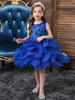 Robes de demoiselle dhonneur bleu col bijou sans manches fermeture éclair polyester coton robes de soirée pour enfants