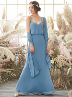 Robes de demoiselle dhonneur bleu gris A-ligne chérie sans manches longueur de plancher Zipper robe de soirée de mariage en mousseline de soie