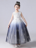 Robes de demoiselle dhonneur Bleu Jewel Neck Sans manches Polyester Tulle Dentelle Polyester Coton Brodé Robes de soirée pour enfants