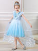 Robes de demoiselle dhonneur bleues col bijou dentelle sans manches robe de princesse courte enfants robes de soirée sociale