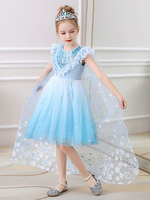 Robes de demoiselle dhonneur bleues col bijou dentelle sans manches robe de princesse courte enfants robes de soirée sociale