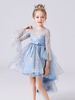 Robes de demoiselle dhonneur bleues col bijou manches 3/4 longueur arcs robes de reconstitution historique enfants formels