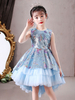 Robes de demoiselle dhonneur bleues col bijou sans manches arcs enfants robes de soirée sociale robe de princesse