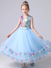 Robes de demoiselle dhonneur bleues col bijou Tulle sans manches longueur cheville arcs enfants robes de soirée sociale robe de princesse